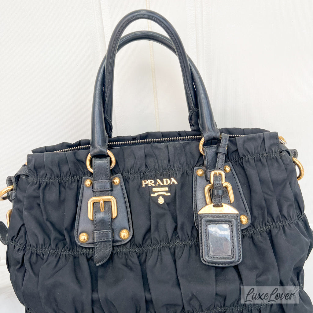 Prada Tessuto Gaufre Nylon Tote Bag in Black GHW