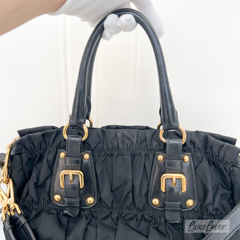 Prada Tessuto Gaufre Nylon Tote Bag in Black GHW