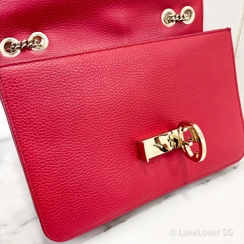 Gucci Interlocking G Shoulder Bag in Red Calfskin GHW