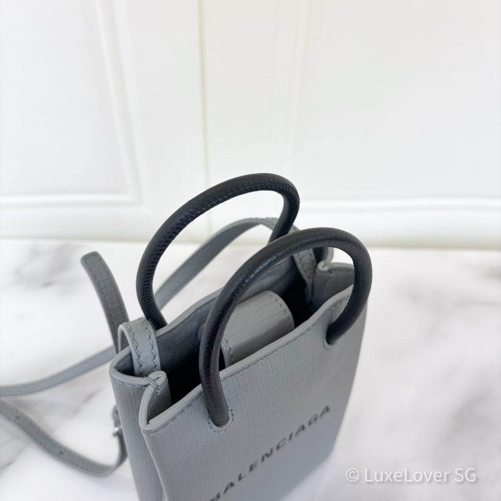 Balenciaga Mini Shopping Bag in Grey Leather and SHW