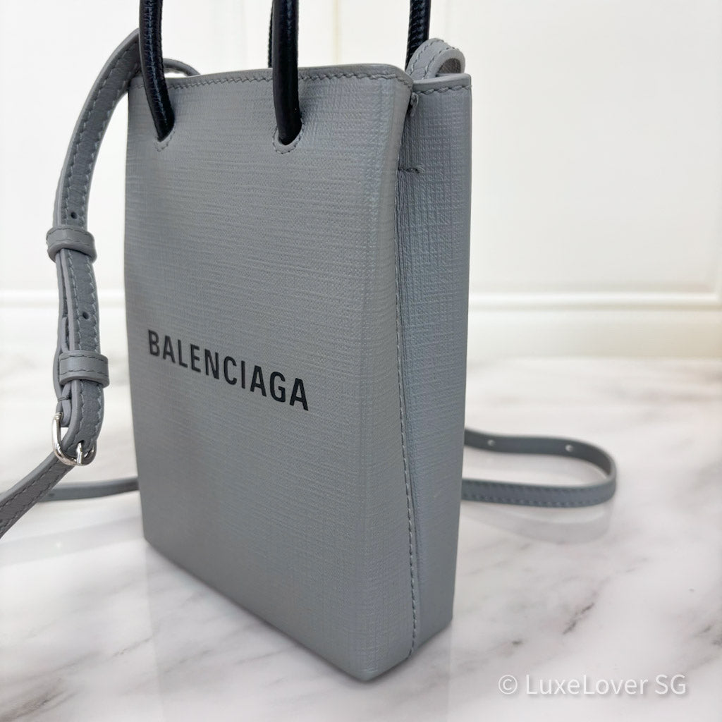 Balenciaga Mini Shopping Bag in Grey Leather and SHW