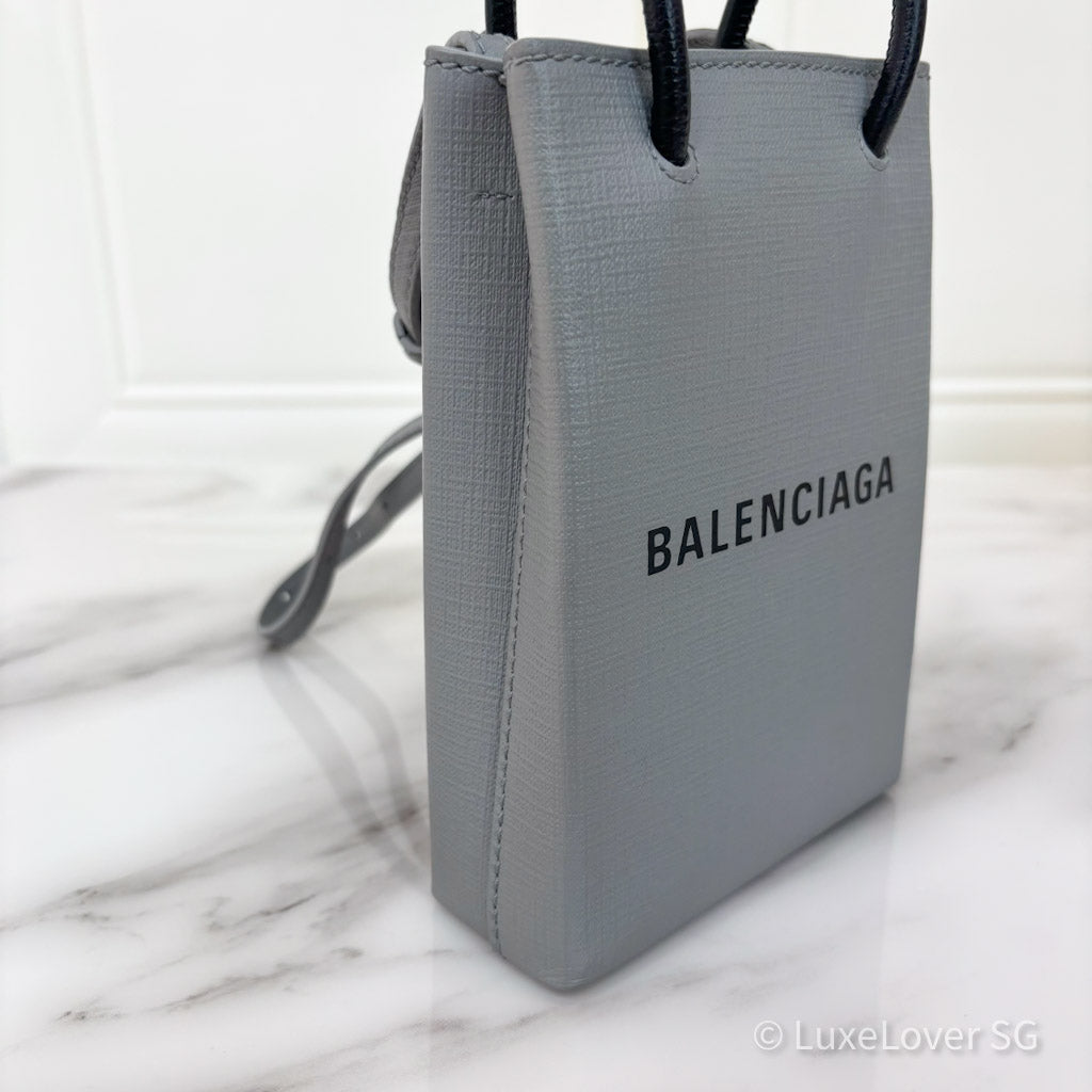 Balenciaga Mini Shopping Bag in Grey Leather and SHW