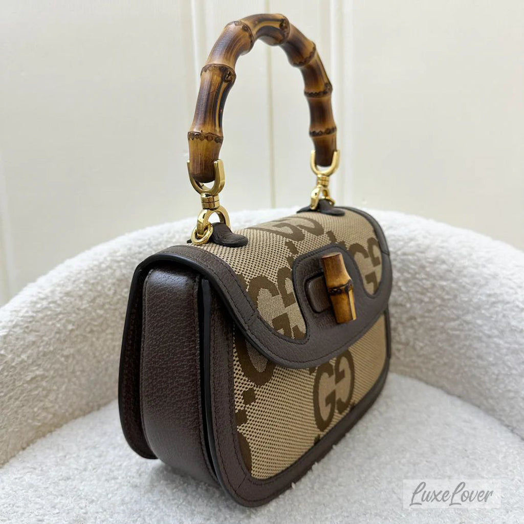 Gucci Small Bamboo 1947 Flap in Jumbo GG Fabric Canvas and GHW