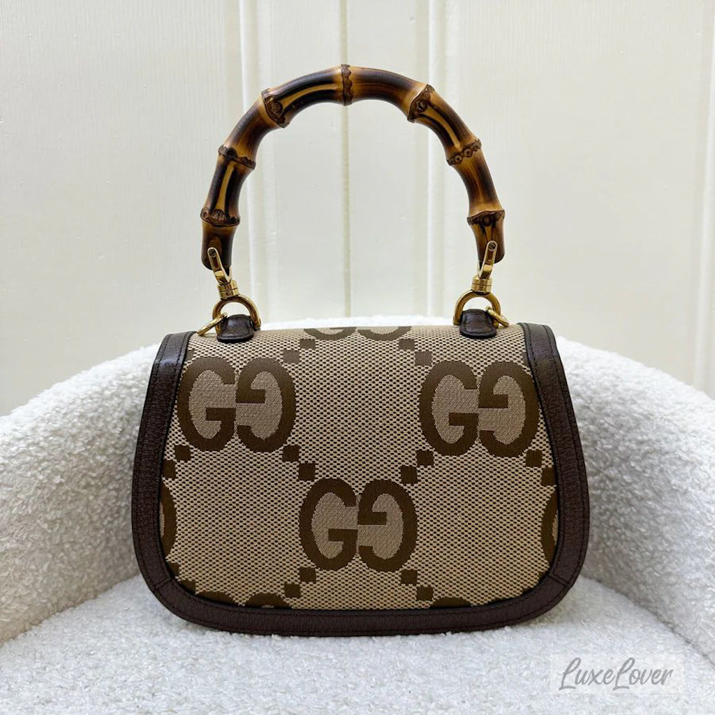 Gucci Small Bamboo 1947 Flap in Jumbo GG Fabric Canvas and GHW