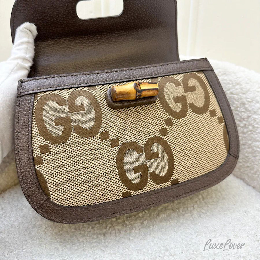 Gucci Small Bamboo 1947 Flap in Jumbo GG Fabric Canvas and GHW