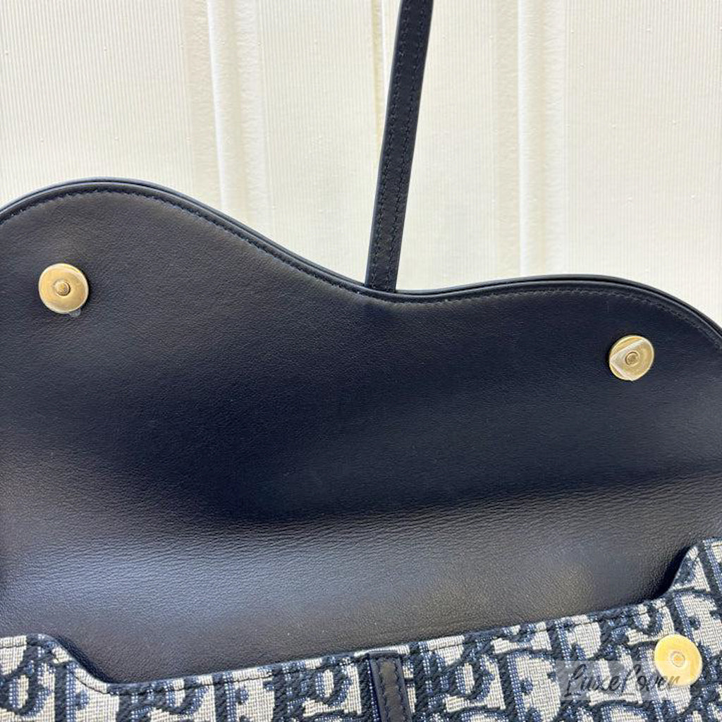 Dior Saddle Clutch in Dark Blue Oblique Canvas and GHW