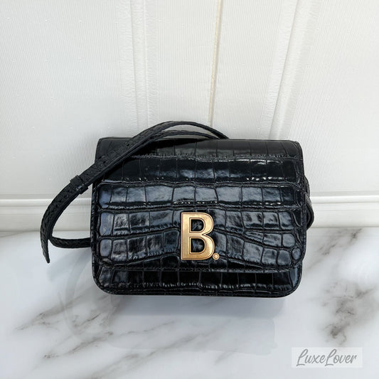 Balenciaga B. Bag in Crocodile Embossed Leather and GHW