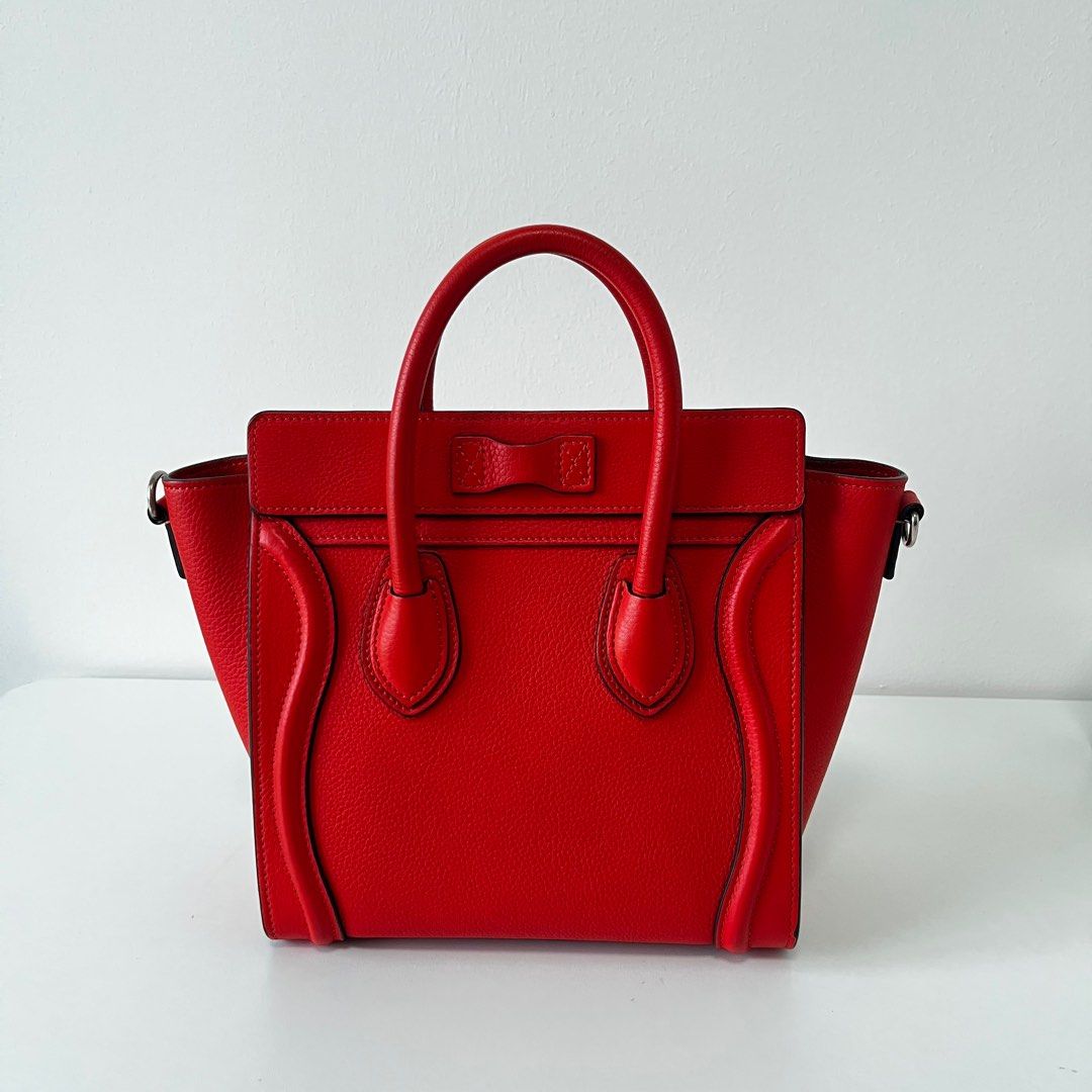 (PayNow$1290) Celine Nano Luggage Red Grained Calfskin