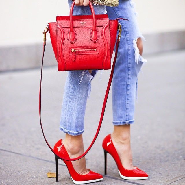 (PayNow$1290) Celine Nano Luggage Red Grained Calfskin