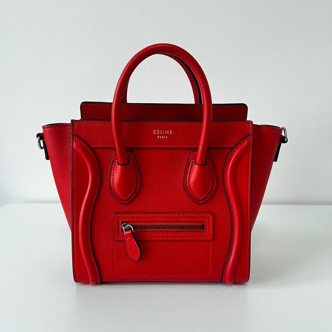 (PayNow$1290) Celine Nano Luggage Red Grained Calfskin