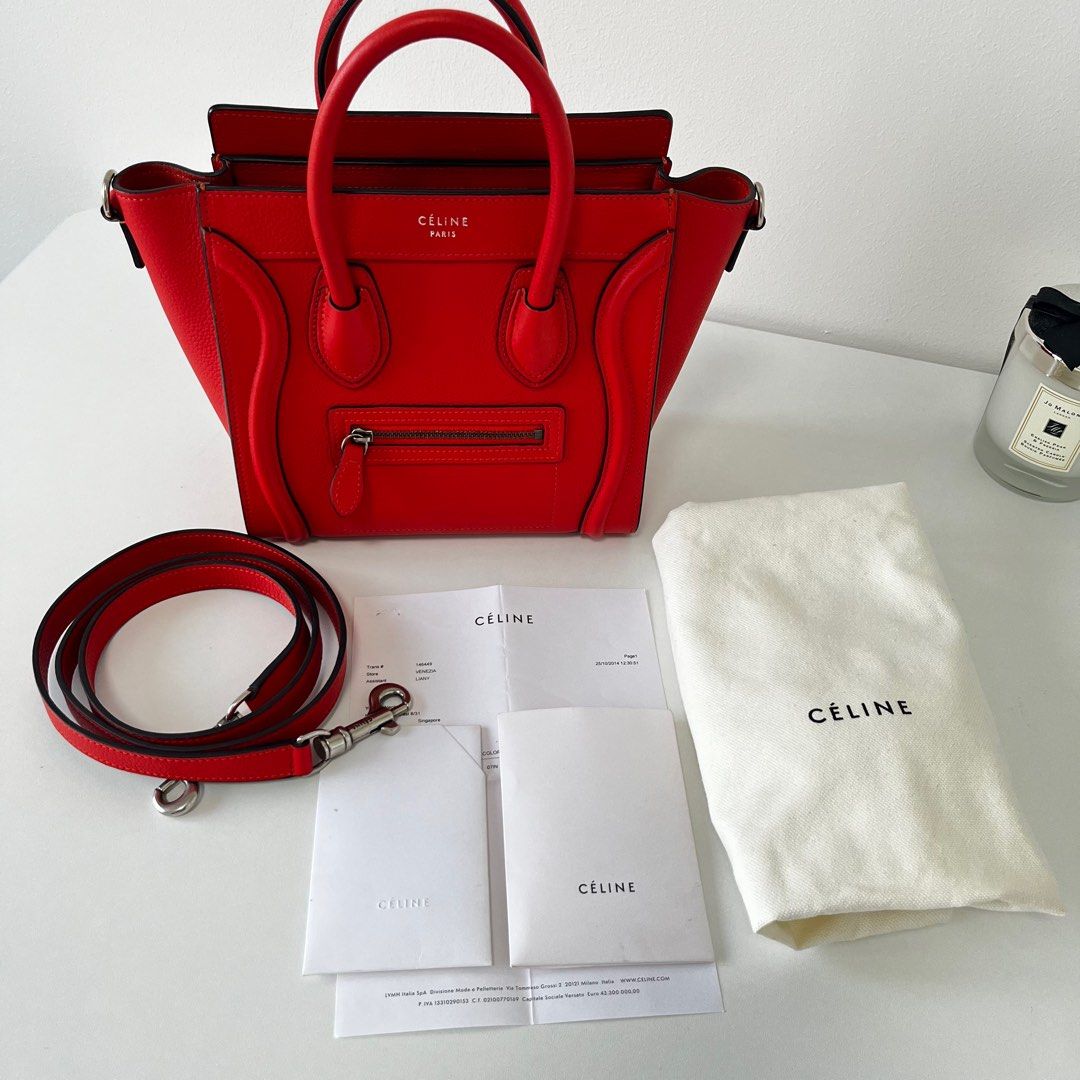 (PayNow$1290) Celine Nano Luggage Red Grained Calfskin