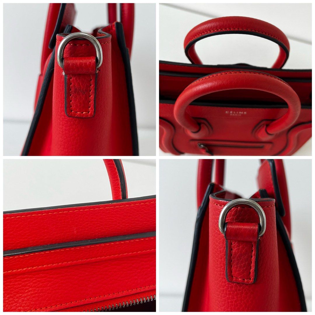 (PayNow$1290) Celine Nano Luggage Red Grained Calfskin