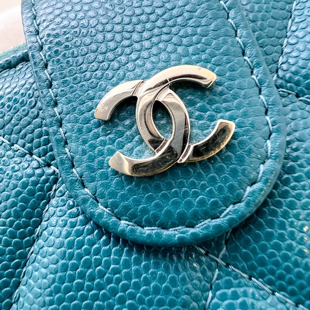 (PayNow$690) Chanel Bifold Wallet in Teal Green Caviar